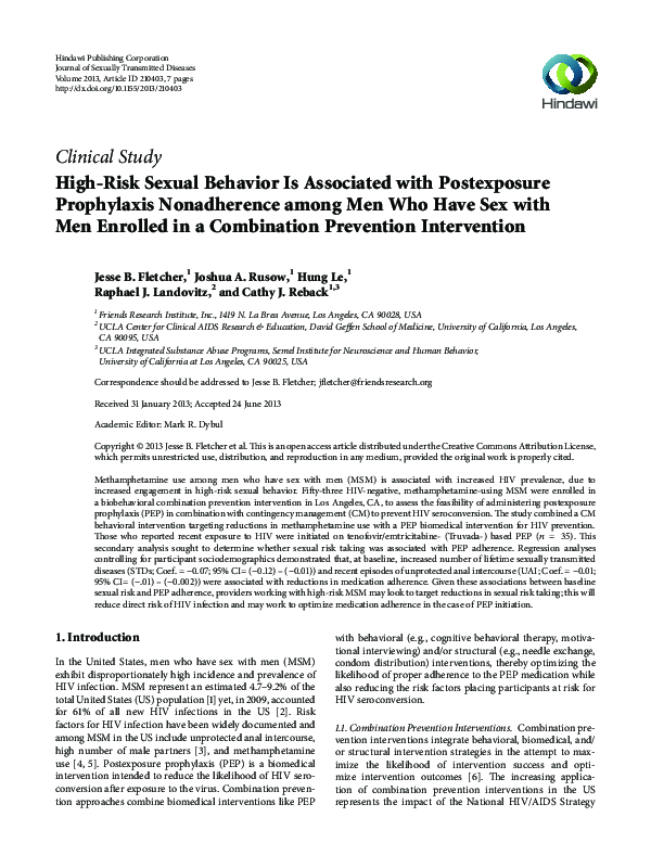 (PDF) High-risk Sexual Behavior is Associated with Post-Exposure ...