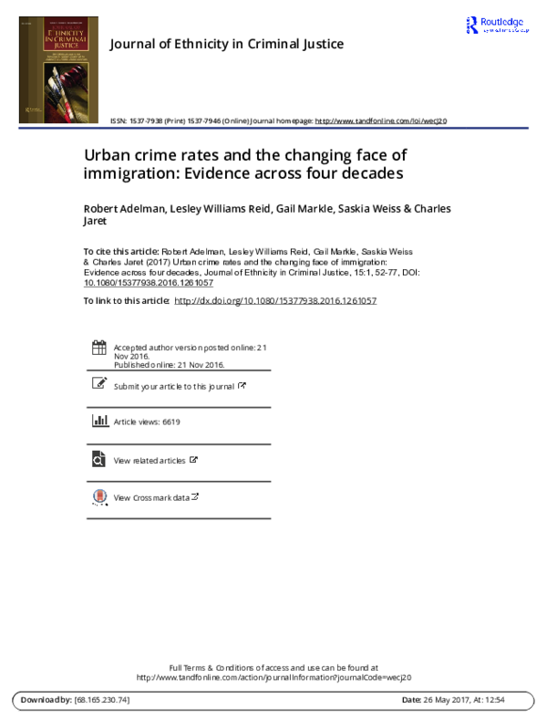 (PDF) Urban crime rates and the changing face of immigration: Evidence ...
