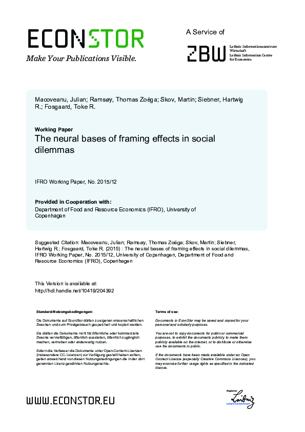 (PDF) The neural bases of framing effects in social dilemmas