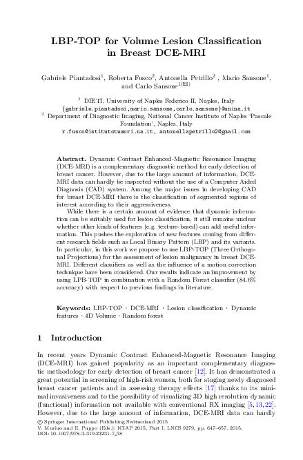 (PDF) LBP-TOP for Volume Lesion Classification in Breast DCE-MRI
