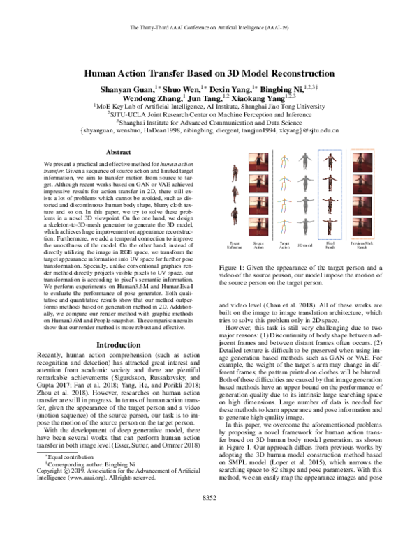 (PDF) Human Action Transfer Based on 3D Model Reconstruction
