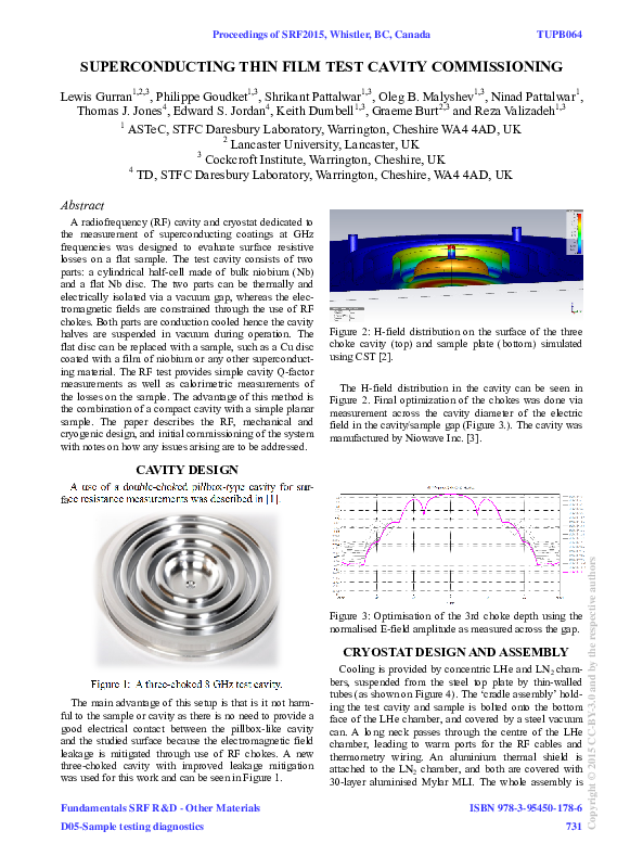 (PDF) Superconducting Thin Film Test Cavity Commissioning