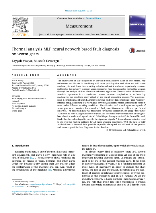 (PDF) Thermal analysis MLP neural network based fault diagnosis on worm ...