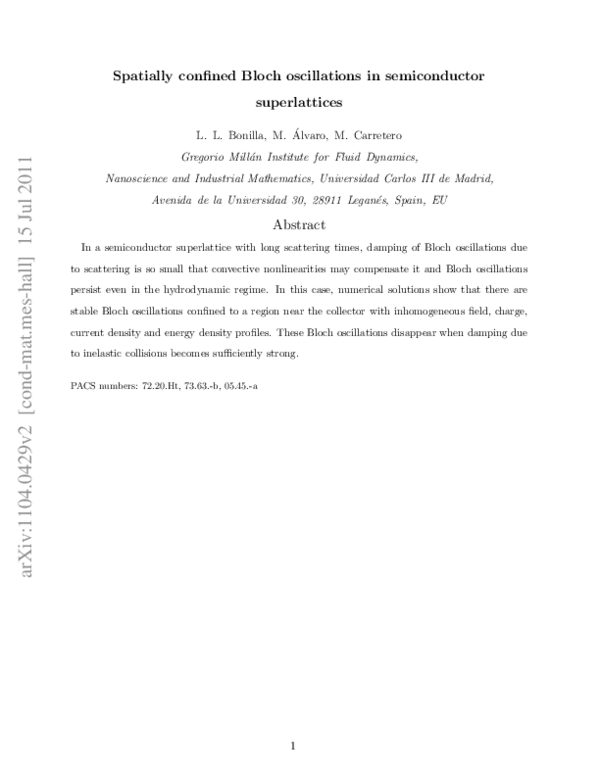 (PDF) Spatially confined Bloch oscillations in semiconductor superlattices