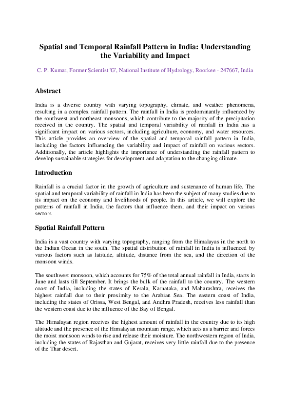 (PDF) Spatial and Temporal Rainfall Pattern in India: Understanding the ...