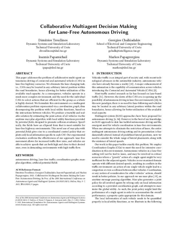(PDF) Collaborative Multiagent Decision Making for Lane-Free Autonomous ...