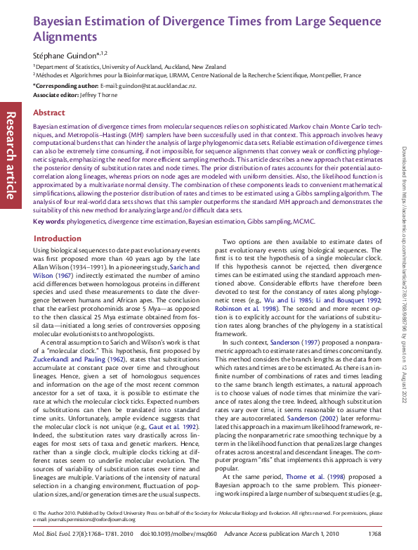 (PDF) Bayesian Estimation of Divergence Times from Large Sequence ...