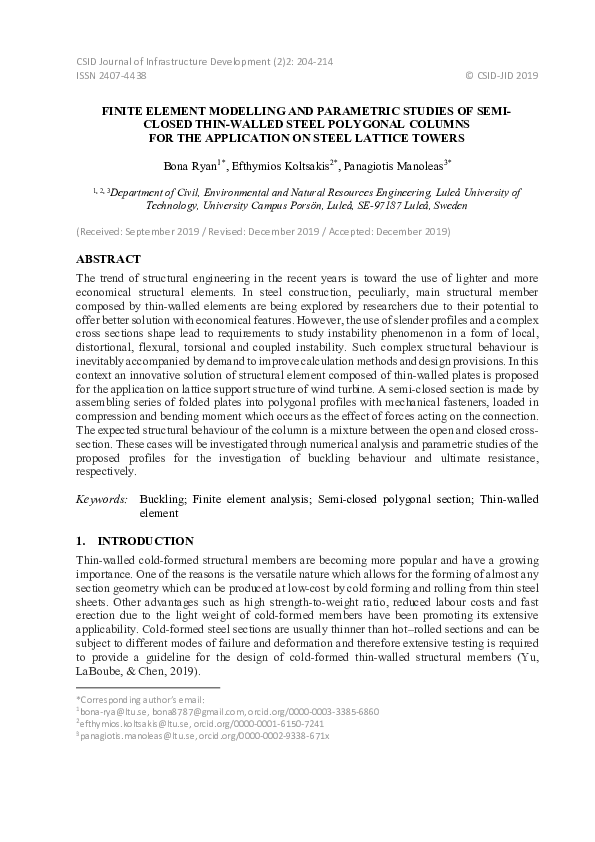 (PDF) Finite Element Modelling and Parametric Studies of Semi-Closed ...