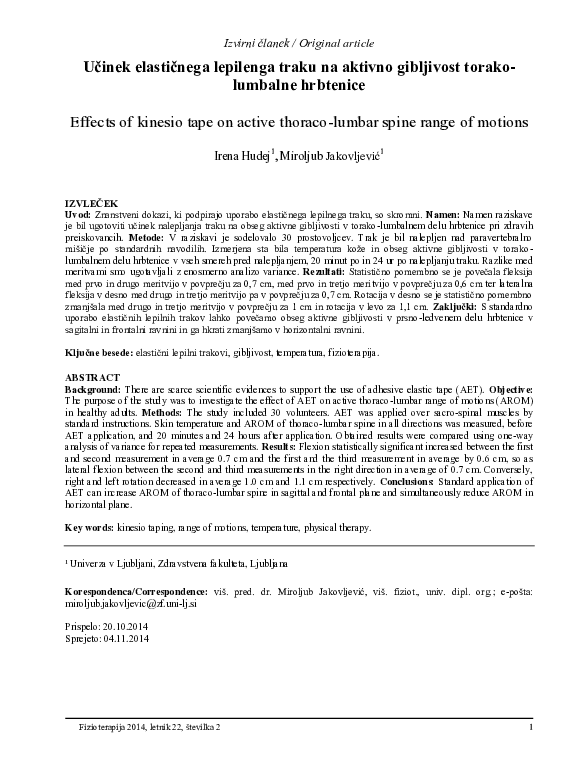 (PDF) Effects of kinesio tape on active thoracolumbar spine range of