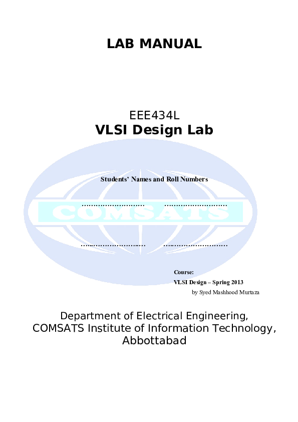 (PDF) LAB MANUAL VLSI Design Lab for the Course VLSI Design Spring