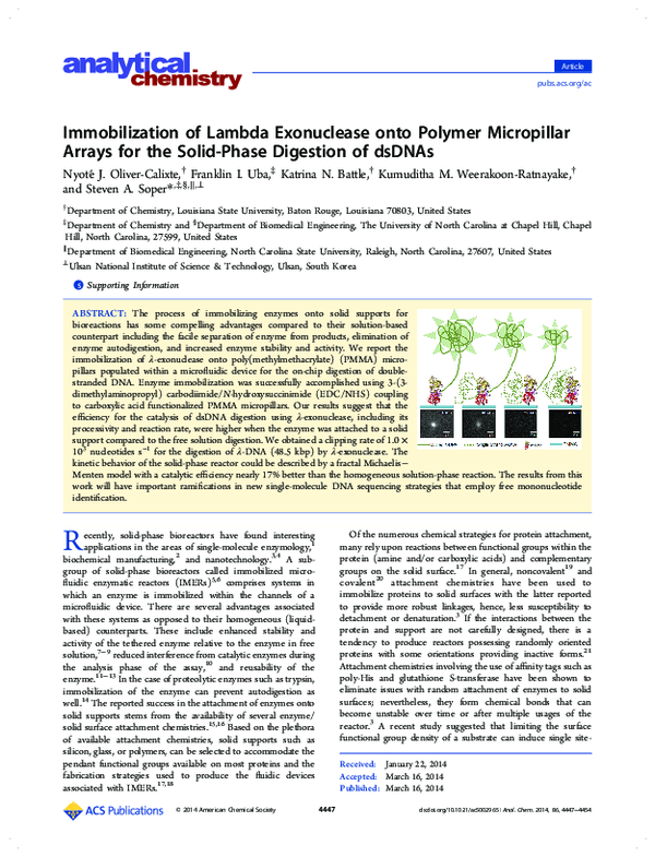 (PDF) Immobilization of Lambda Exonuclease onto Polymer Micropillar ...