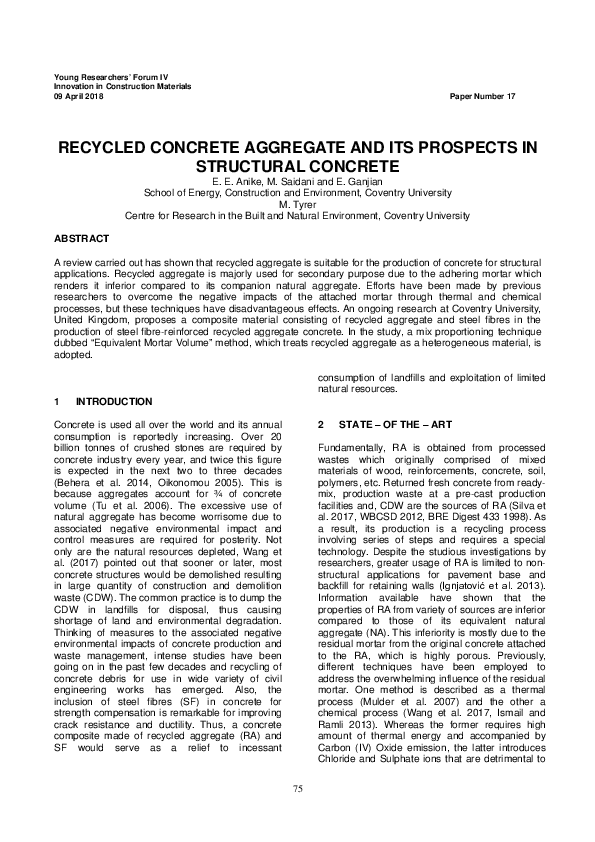 (PDF) Recycled Concrete Aggregate and its Prospects in Structural Concrete