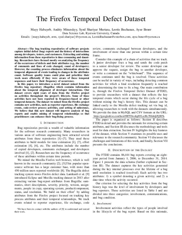 (PDF) The Firefox Temporal Defect Dataset