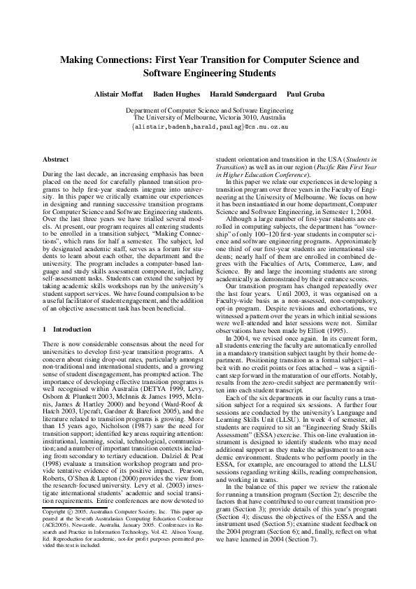 (PDF) Making connections: first year transition for computer science ...