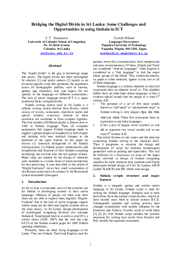 (PDF) Bridging the digital divide in Sri Lanka: some challenges and ...
