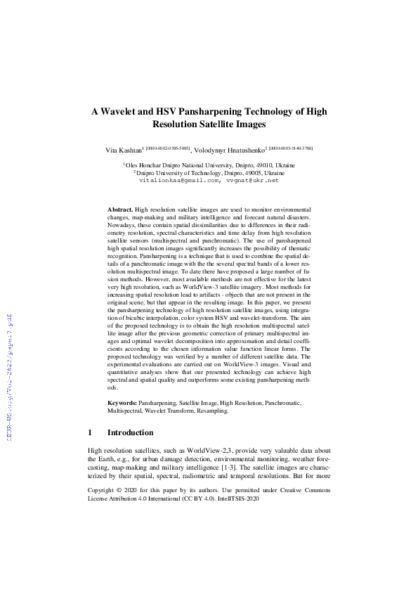 (PDF) A Wavelet and HSV Pansharpening Technology of High Resolution ...