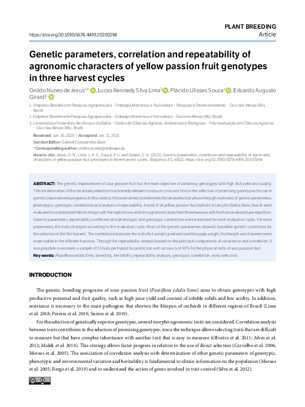 (PDF) Genetic parameters, correlation and repeatability of agronomic ...