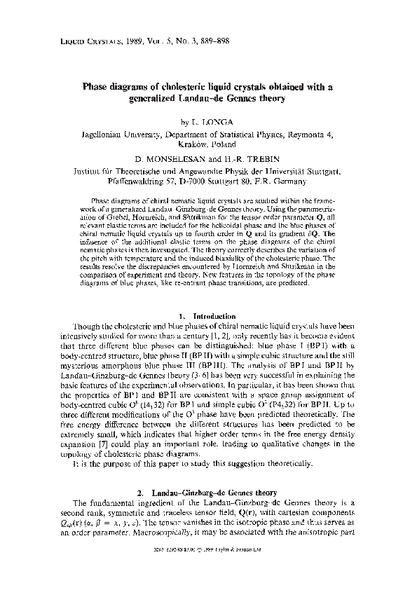 (PDF) Phase diagrams of cholesteric liquid crystals obtained with a ...