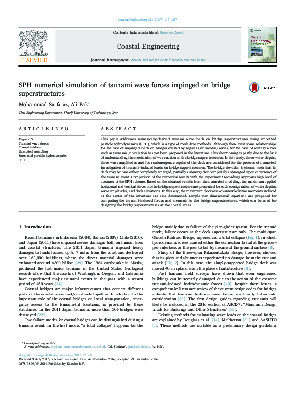 (PDF) SPH numerical simulation of tsunami wave forces impinged on ...