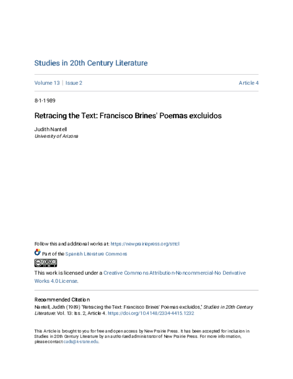 (PDF) Retracing the Text: Francisco Brines\u27 Poemas excluidos