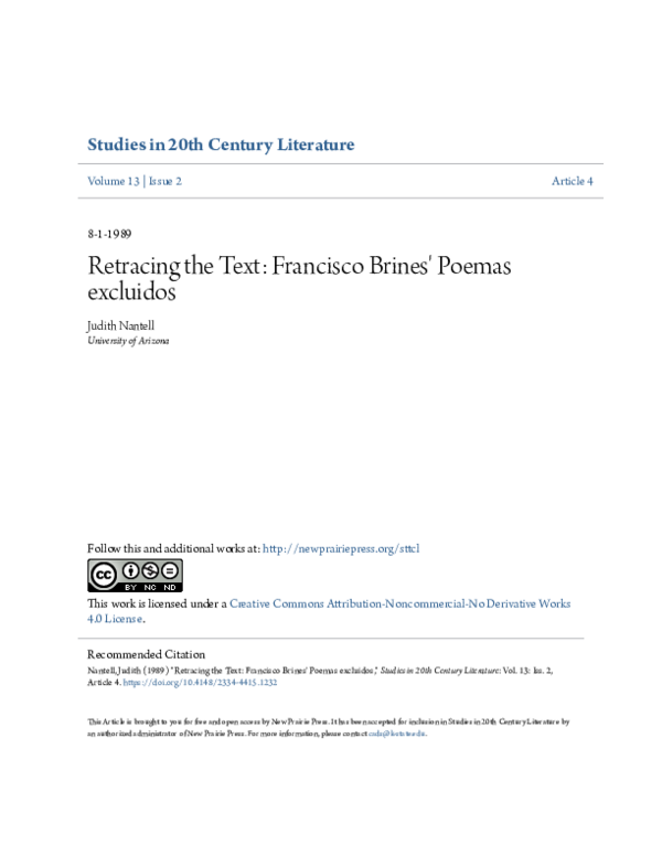 (PDF) Retracing the Text: Francisco Brines' Poemas excluidos