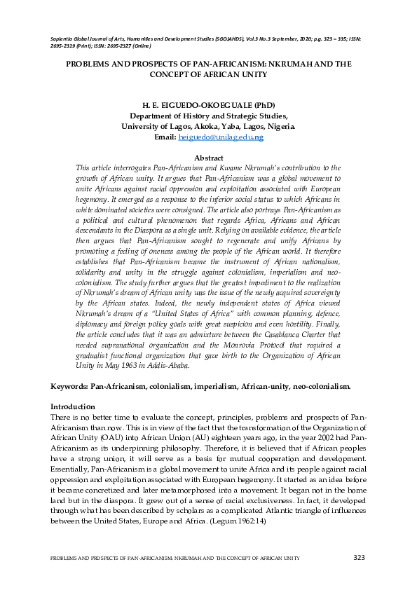 Pdf Problems And Prospects Of Pan Africanism Nkrumah And The Concept