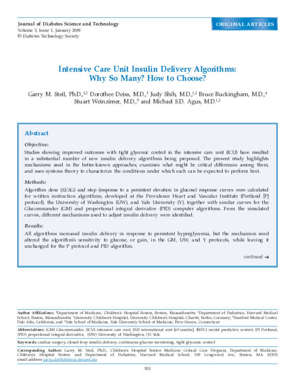 (PDF) Intensive Care Unit Insulin Delivery Algorithms: Why So Many? How ...