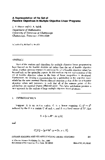 (PDF) A representation of the set of feasible objectives in multiple ...