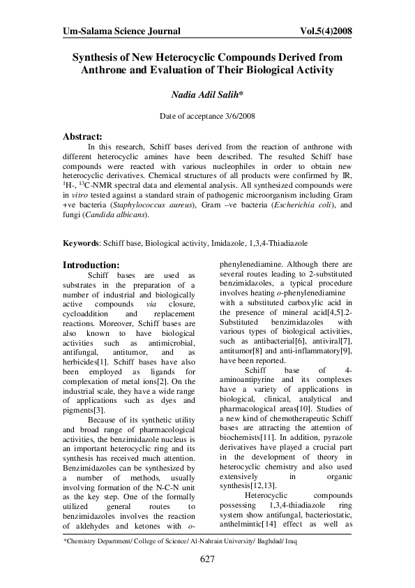 (PDF) Synthesis of New Heterocyclic Compounds Derived from Anthrone and ...