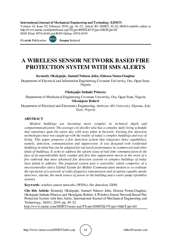 (PDF) A Wireless Sensor Network Based Fire Protection System with SMS ...
