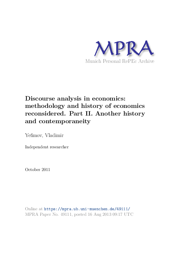 PDF) Дискурсивный Анализ В Экономике: Пересмотр Методологии И.