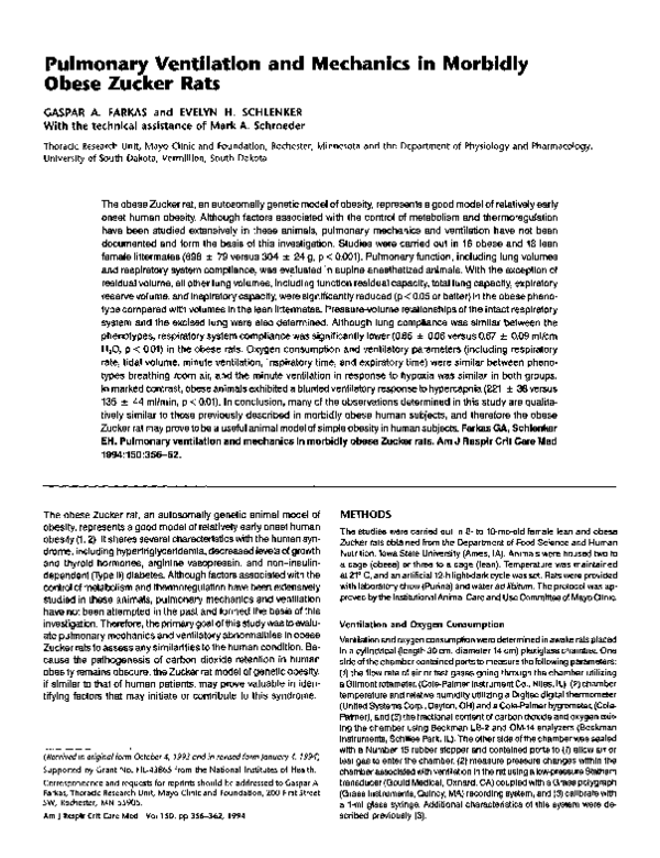 (PDF) Pulmonary ventilation and mechanics in morbidly obese Zucker rats