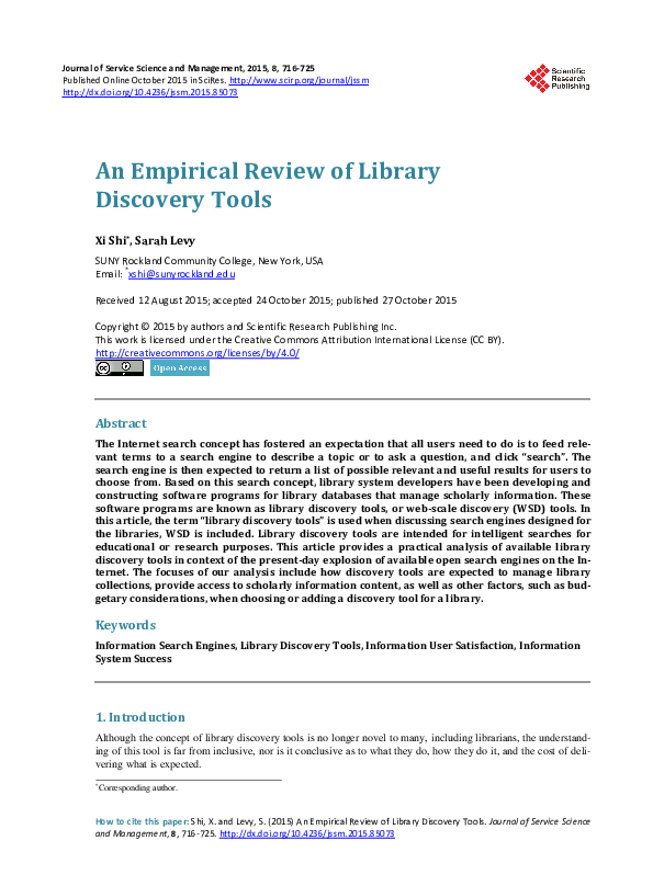 (PDF) An Empirical Review of Library Discovery Tools
