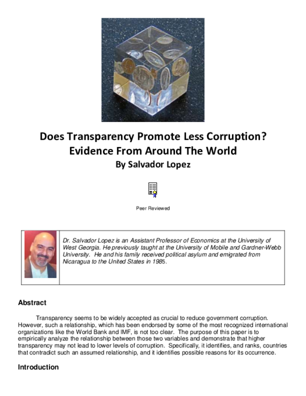 (PDF) Does Transparency Promote Less Corruption? Evidence From Around ...