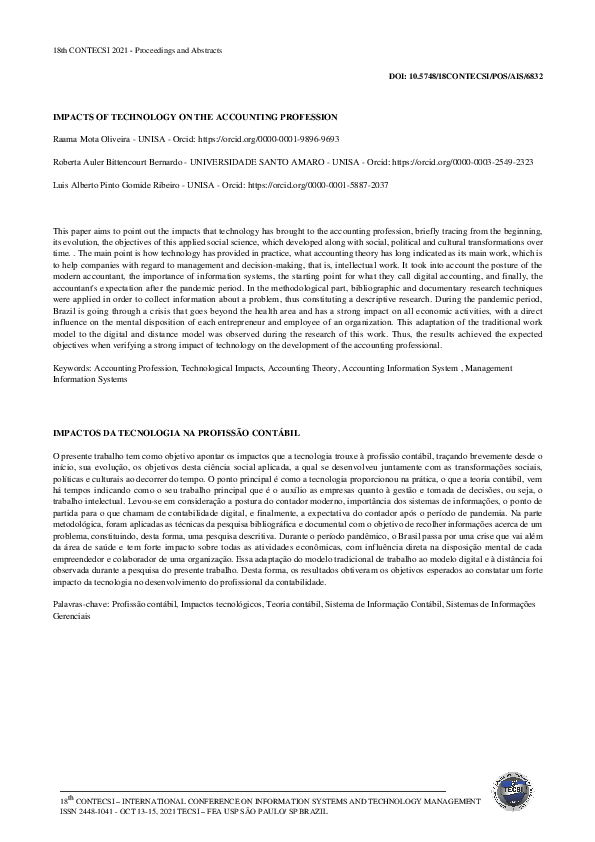 (PDF) Impacts of Technology on the Accounting Profession