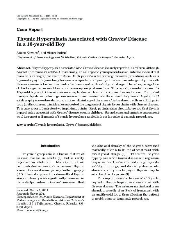 (PDF) Thymic Hyperplasia Associated with Graves' Disease in a 10year