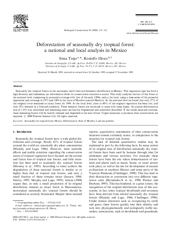 (PDF) Deforestation of seasonally dry tropical forest