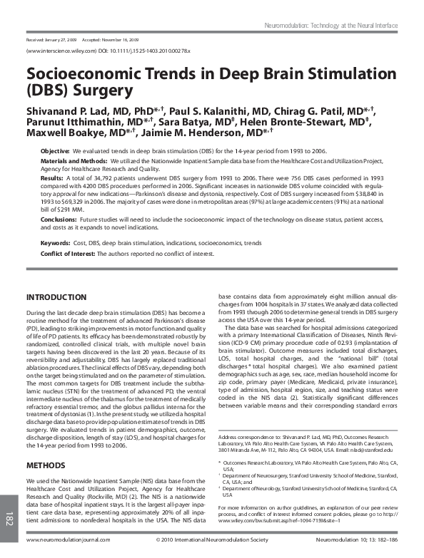 (PDF) Socioeconomic Trends in Deep Brain Stimulation (DBS) Surgery