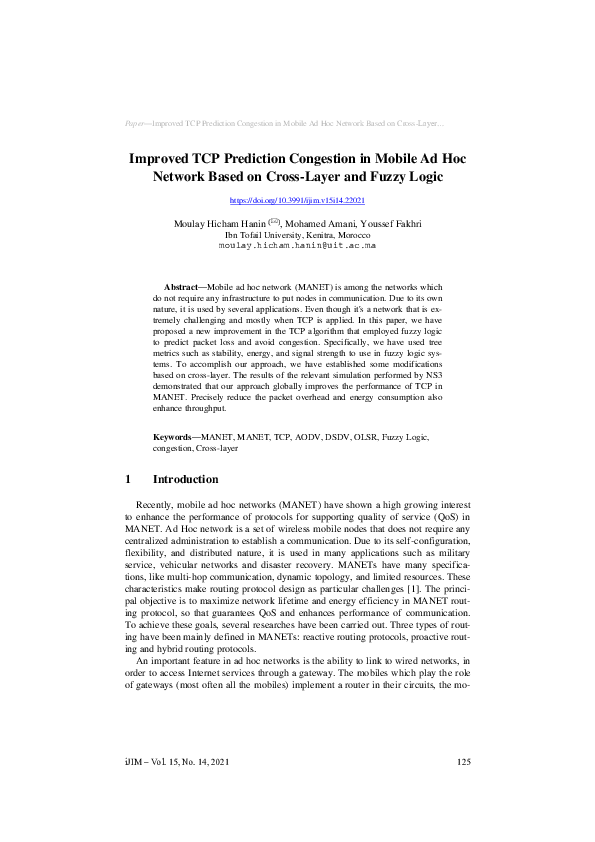 (PDF) Improved TCP Prediction Congestion in Mobile Ad Hoc Network Based ...