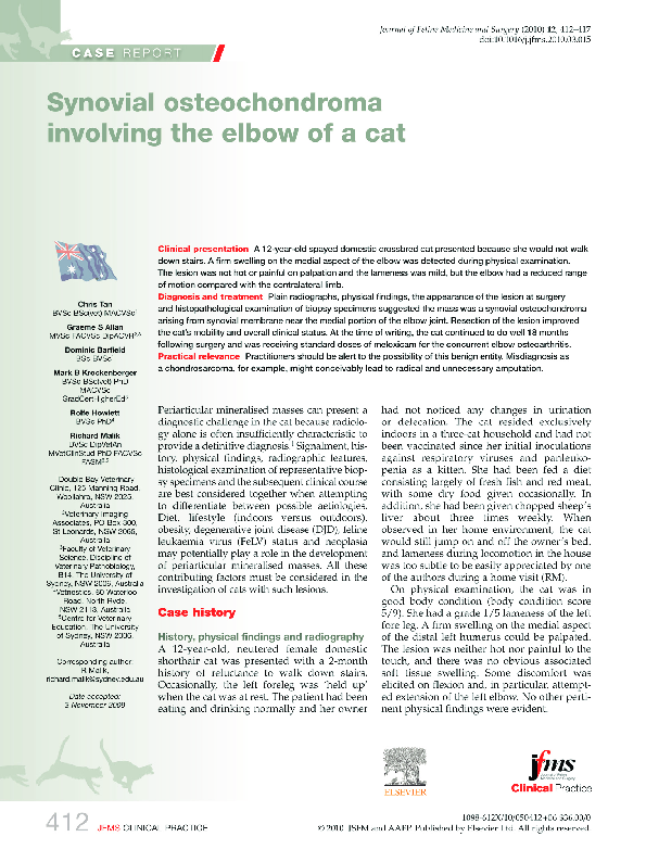 (PDF) Synovial Osteochondroma Involving the Elbow of a Cat Chris Tan Academia.edu
