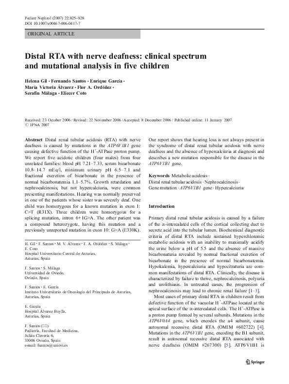 (PDF) Distal RTA with nerve deafness: clinical spectrum and mutational ...
