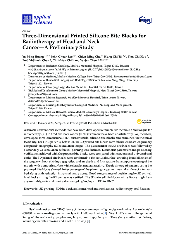 (PDF) Three-Dimensional Printed Silicone Bite Blocks for Radiotherapy ...
