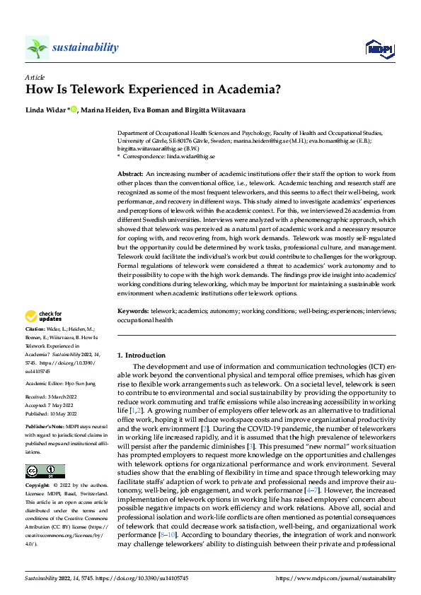 (PDF) How Is Telework Experienced in Academia?