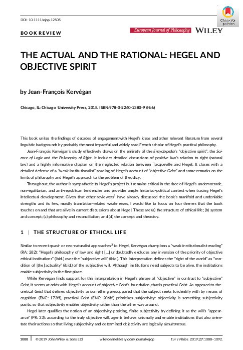 (PDF) The Actual and the Rational: Hegel and Objective Spirit. By Jean ...