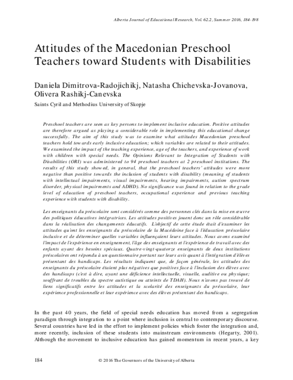 (PDF) Attitudes of the Macedonian Preschool Teachers toward Students ...