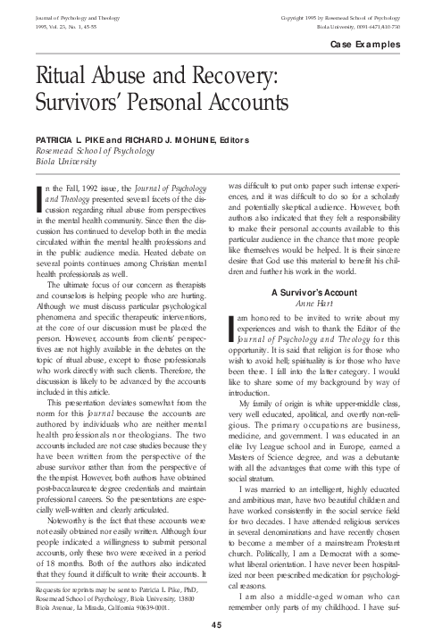 (PDF) Ritual Abuse and Recovery: Survivors’ Personal Accounts