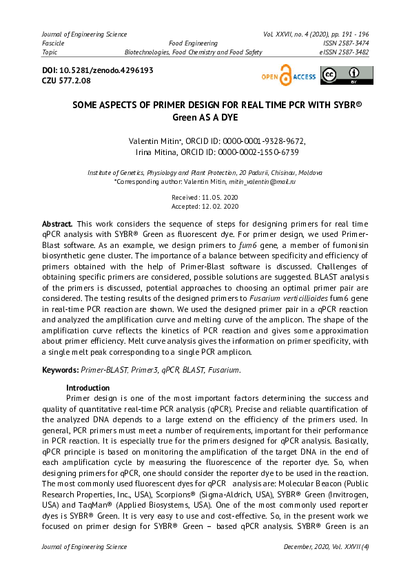 (PDF) Some Aspects of Primer Design for Real Time PCR with Sybr Green