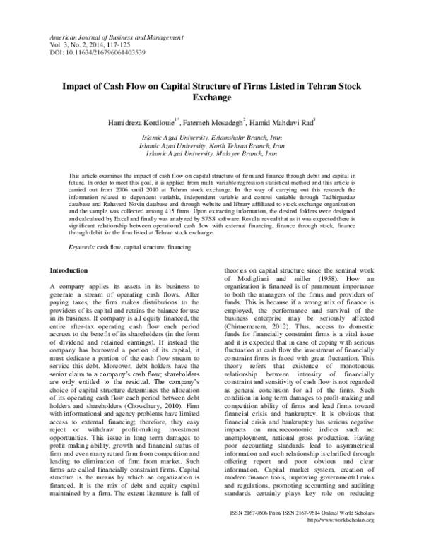 (PDF) Impact of Cash Flow on Capital Structure of Firms Listed in ...