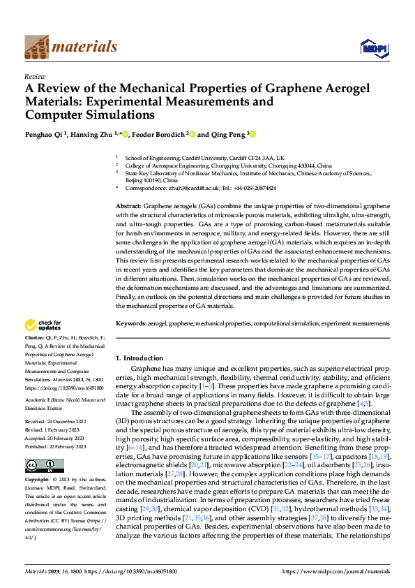 (PDF) A Review of the Mechanical Properties of Graphene Aerogel ...