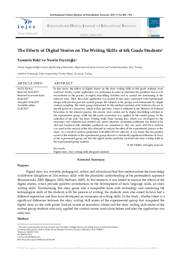 (PDF) The Effects of Digital Stories on The Writing Skills of 6th Grade ...